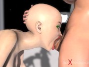 Sci-fi sex. 3d hot alien dickgirl plays with a sexy girl in the space station
