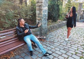 Busty raven hooks up in the park with a guy she met on Tinder