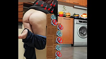 Bottomless girl light exercising in her kitchen #4