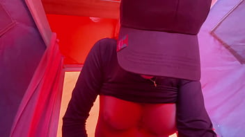 Skinny girl with big ass gets fucked hard in a beach tent