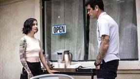 ”Petite waitress Stevie Moon anal fucked by anus client his twin brother”