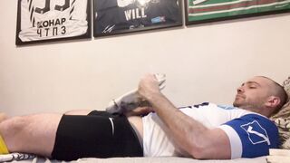 Fap and spunk in Soccer cleats Socks and jersey