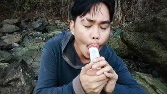 Asian Twink Jerks Off Huge Cock After Walk