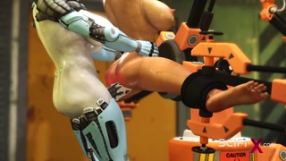 A hot young horny hottie in cuffs gets fucked hard by sex robot dickgirl