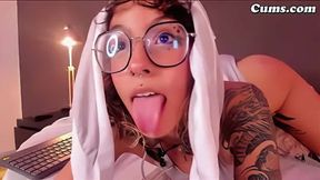Goth BBW Rams Her Hairy Pussy with Massive Black Dildo