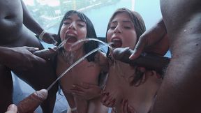 sexy sluts jazmine white and maily presly fuck three big studs with double anal penetration 0% pussy ,a lot of piss drinking and cum swallow