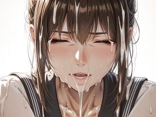 The student angel is cummed all over her face