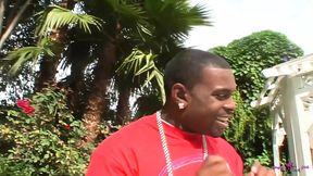 Two black beauties get horned and fuck in backyard threesome