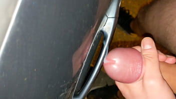 Cumming on stranger&#039_s car door handle public