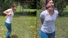 POV as Personal Trainer to PAWG THOT Catherine Sterling - Hand & Ankle Cuffed, Ballgagged Self Bondage Hopping Hosedown in a Splash of Water Bondage Motivation! WMV DVD Flie Format