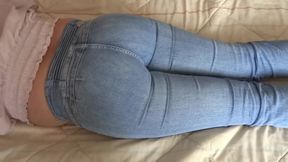 Beautiful Stepmom's Big Ass with Her Jeans on and Jeans Down, I Cum on Her Ass