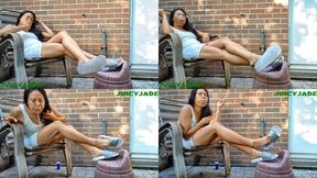 Smoking, spitting and coughing while outside in a white dress and flip flops volume 78 Non Nude ****MP4****