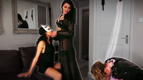 Humiliation for Chastity Sissy Cleaning lady, Miss Dayana teases while kissing Her girl