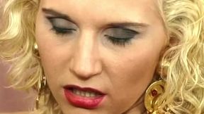 Blonde in Red Lingerie Sucks Red Heel Hard