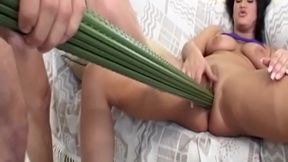 Mature Brunette MILF Stretched Wide by Broom Handle