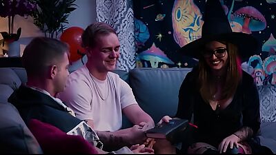 UsingPornStars - Halloween Party Gets Wild When Leana Lovings Gets Drilled By Two Horny Studs