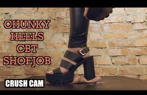 Cruel Gothic Chunky Heels make you cum  **CRUSH CAM** CBT shoejob under rough textured leather block high heels