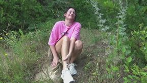 I twisted my ankle on a rock while climbing up the mountain...