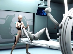 Sexy sci-fi female android fucks alien in space station