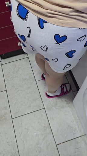 Step mom in short pants in kitchen step pulled out his dick under table