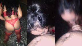 blowjobqueents - travesti gostosa de lingerie vermelha mamando o novinho na linha do trem