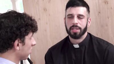 Bearded priest seduces a twink into sucking him off and taking his cock