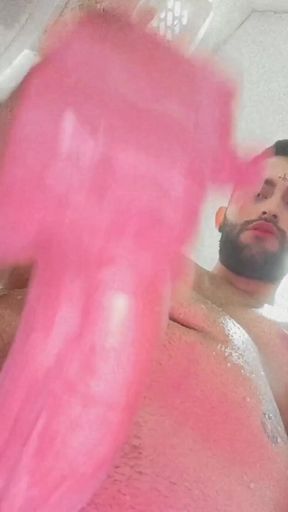 Son of Lilith jerking his big uncut cock and eating his own cum