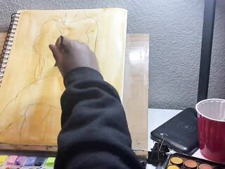 Ebony angel large breasts paint process