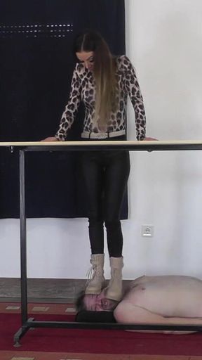 Mistress Tatjana Stomps on Slave's Head Hard