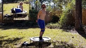 Outdoor Exercise turns to Escape Attempt when Stripped Gym Girl gets Tied Up, Nipple Clamped & Made to Bounce her Tiny Tits on a Trampoline! Mobile & Streaming Friendly SD Version