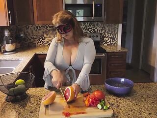 Crushing Food and RUBBING it onto My LARGE MILF’S BOOBS