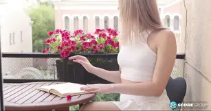 Perky blonde teen strokes her g-spot to intense climax