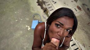 Bigboobs Ebony publicly fucked for cash after blowjob