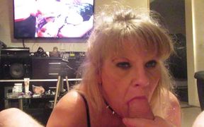 Hot Wife Sucks Her Man's Cock While He Watches Her Suck Cock on the TV