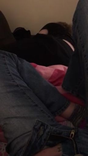 Sneaky masturbating and silent orgasm next to boyfriend