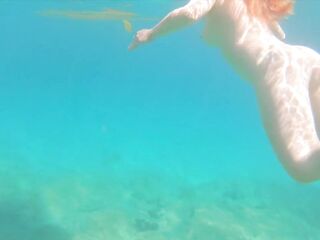 Fast Cum on Big Breasts Underwater - Redhead Ginger Teen Undressed Swim Handjob