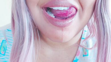 Wet mouth tease with drool and spit face worship big boobs butt