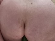 white kiwi bear from NZ puts a cucumber in his ass.