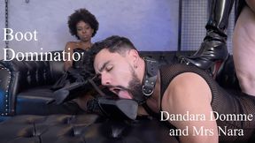 Dandara Domme and Mrs Nara make Hex shine his boots with their tongues (1080P-EN) Boot worship - Boot domination - Female domination - Boot fetish - Boot sniffing