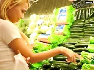 Girlfriend Fucks Cucumber in Public Supermarket