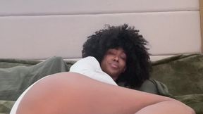 Goddess Morning Yawn & Cough Tease: White Sock Stretch Domination on Olive Bed