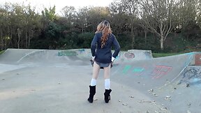crossdresser stripping at the skate park