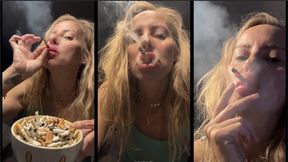 Close up Chain Smoking marlboro 100 & Eve 120