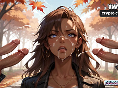 Passionate autumn gonzo underneath falling leaves with a muscled fisting fellow and a slobbering doll in torn denim and a ebony brassiere - stunning xxx, super-hot hardcore!