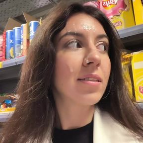 Unfaithful Wife goes to Supermarket with cum on her Face from Lover - Cumwalk