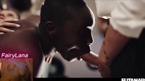 Black girl gets double penetration by huge FUTA and squirting creampie mess