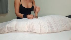 part1 mummified handjob with interruption of cum for two minutes.