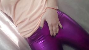 Girl in latex pants masturbation her pussy till orgasm