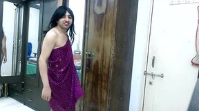 Nude-Hot sissy crossdresser femboy Sweet Lollipop trying DIY beachwear made by herself.