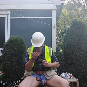 Construction dad after a long,  hot day working